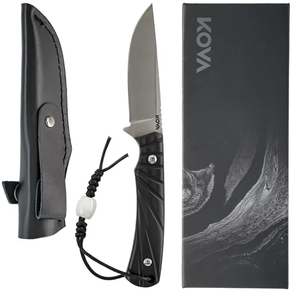 Kova Nomad Fixed-Blade Knife 3 Drop-Point High-Carbon Stainless Steel, Full-Tang, G10 Handle, Leather Sheath 7.25 Overall 3.6 oz