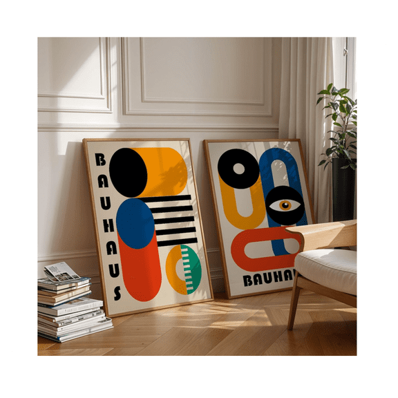 Kovaa Bauhaus Geometric Print Set, Mid Century Gallery Wall Art Set 2 Unframed Paper Print 20x30