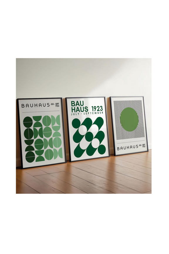 Sage Green Bauhaus Triptych Mid Century Geometric Art Set 3 Stretched Canvas 16x24