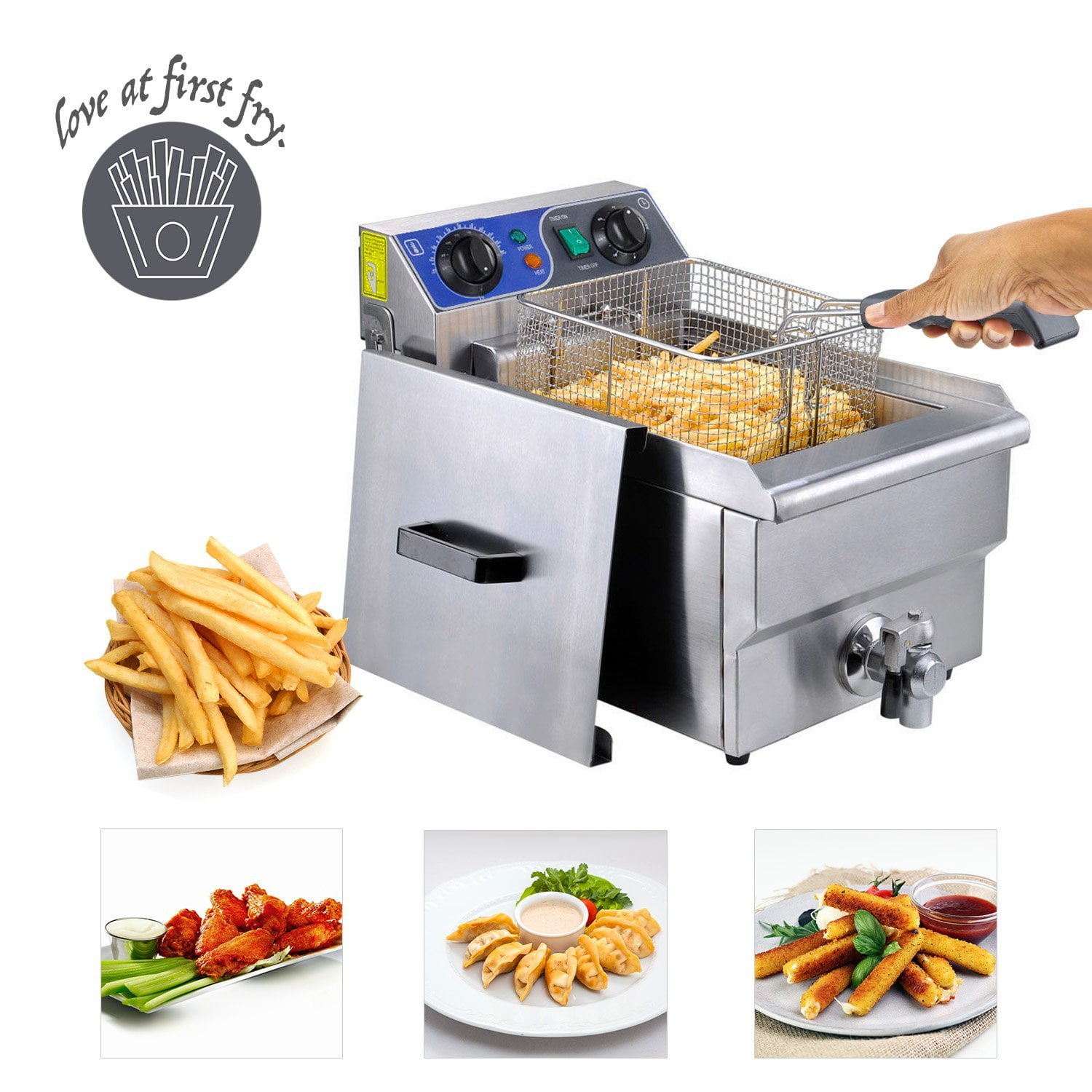  Koval Inc. Stainless Steel Commercial Electric Deep Fat Fryer  with Drain and Basket (20L, Silver Double Tank): Home & Kitchen