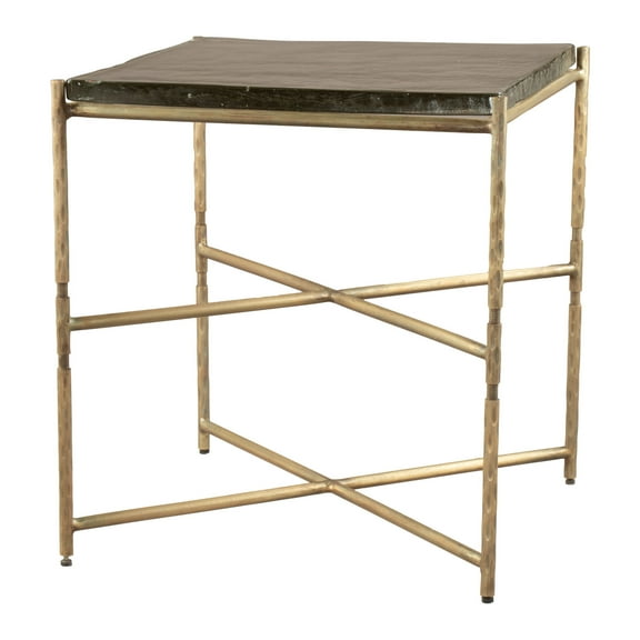 Kove Side Table Gold End Table, Modern Style, Recycled Sand Cast Glass square shape tabletop, Iron, Indoor Living