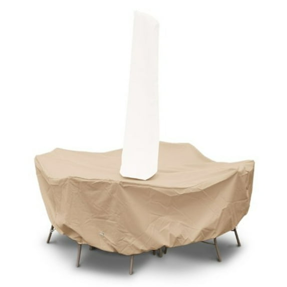 KoverRoos 41251 Weathermax 72 in. Round Dining Set Cover with umbrella hole, Toast - 108 Dia x 28 H in.