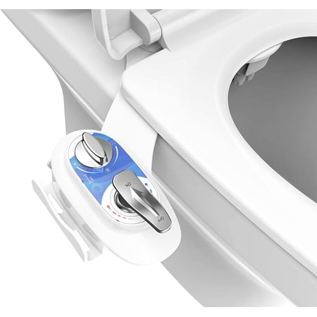 KoveredCare Bidet Hot and Cold Water Self-Cleaning Dual Nozzle Non-Electric Mechanical Bidet Toilet Attachment for Quick and Easy Installation (Blue and White)