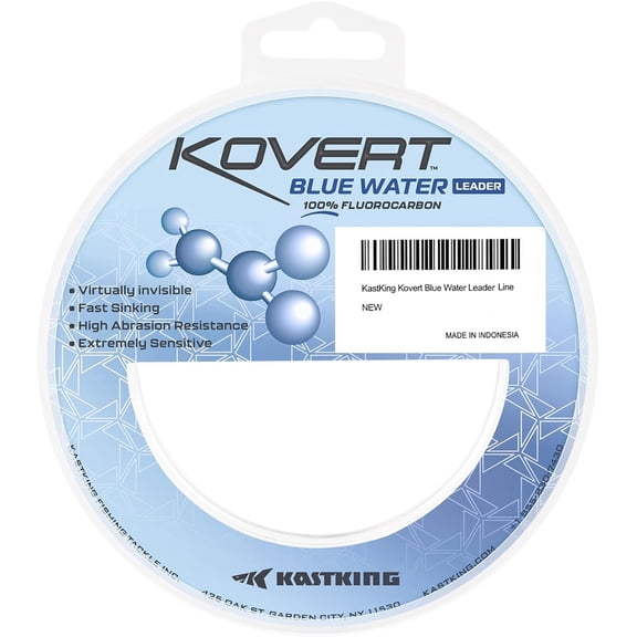 Kovert Blue Water 100% Fluorocarbon Fishing Line Clear Fishing Leader Extreme Clarity Fast Sinking Shock Resistant Ultra-Low Visibility Invisible Underwater High Abrasion Resistance