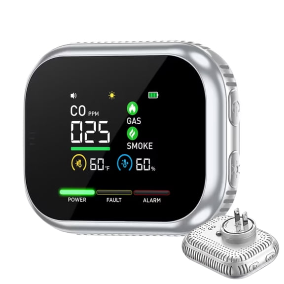 Kovex 6 in 1 Smoke, Gas & CO Detector, Indoor Air Quality Monitor with Full-Color Display, Rechargeable, Magnetic Base, Plug-In & Portable Design for Home, RV, Camper Van & Travel Trailer