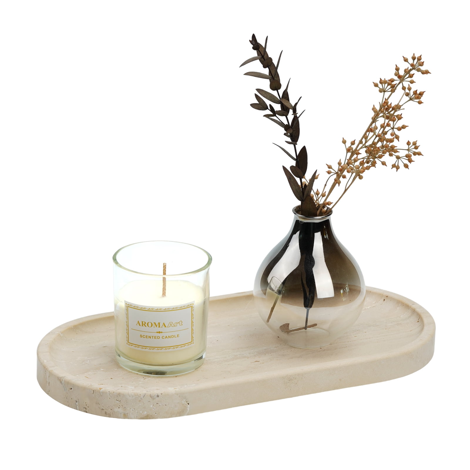 Koville Luxury Oval Travertine Restroom Decorative Bath Vanity Decor ...