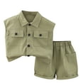thumbnail image 1 of Kovlvoll 2 Piece Outfits for Kids Boys Sleeveless Vests Thin Button up Shirt and Shorts with Pockets Summer Casual Set, 1 of 3