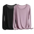 thumbnail image 1 of Kovlvoll 2pc Plus Size Tops Long Sleeve Crew Neck Soft Comfy Pajama Top Loose Fitted Basic Tees Solid Color, 1 of 2