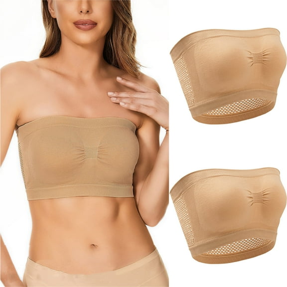 Kovlvoll 2pc Strapless Bras for Women Plus Size Wireless No Underwire Full Coverage Push up Comfy Bandeau Tube Tops Bra