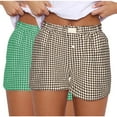 thumbnail image 1 of Kovlvoll 2pc Summer Shorts for Women Summer Plaid Elastic Waist Wide Leg Loose Casual Beach Shorts, 1 of 5