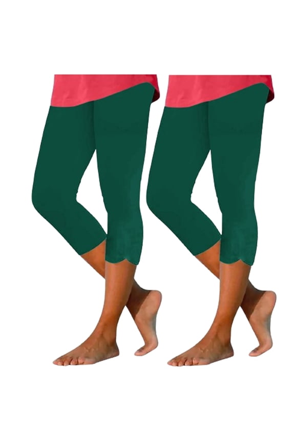 2pc Womens Plus Size Capris Leggings Stretch Slim Fitting Pant Solid Color Workout Yoga Legging Pants