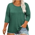 thumbnail image 1 of Kovlvoll 3/4 Length Sleeve Womens Tops Summer Plus Size Crew Neck T-Shirt Loose Casual Comfy Basic Tees Top, 1 of 4