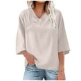 thumbnail image 1 of Kovlvoll 3/4 Length Sleeve Womens Tops V Neck Loose Lightweight Solid Color T-Shirt Summer Comfy Top, 1 of 5