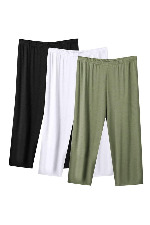 3pc Lounge Pants Women Plus Size Elastic Waisted Wide Leg Soft Comfy Solid Color Home Pajamas Pant