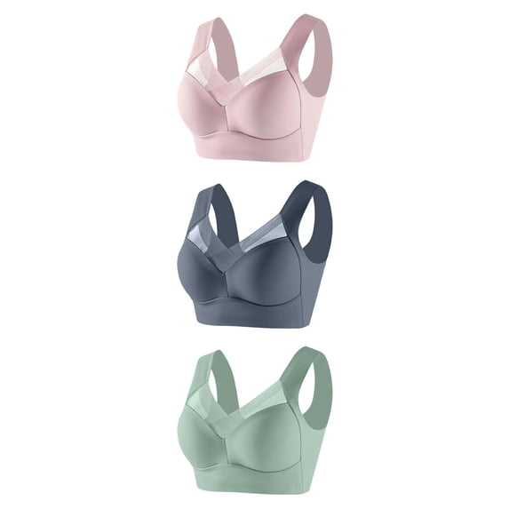 Kovlvoll 3pc Seamless Bras for Women Plus Size Wireless No Underwire Push up Gathering Full Coverage Everyday Bra