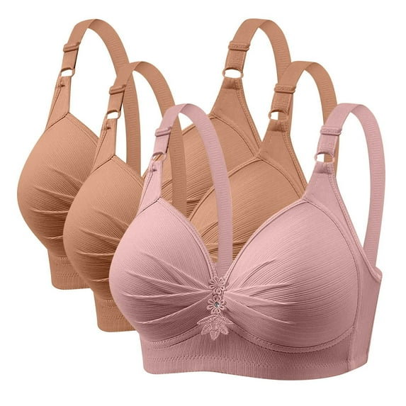 Kovlvoll 3pc Womens Bras No Underwire High Support Full Coverage Gathered Strap Adjustable Everyday Bralettes