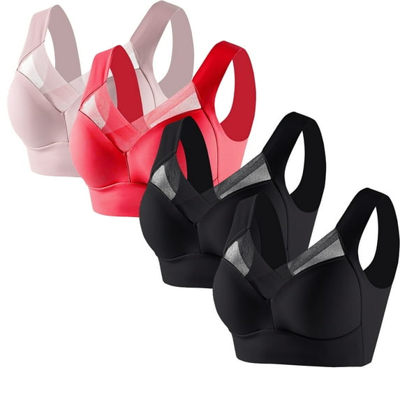 Kovlvoll 4pc Seamless Bras for Women Plus Size Wireless No Underwire Push up Gathering Full Coverage Everyday Bra