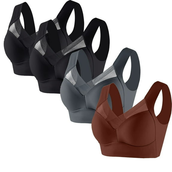 Kovlvoll 4pc Seamless Bras for Women Plus Size Wireless No Underwire Push up Gathering Full Coverage Everyday Bra