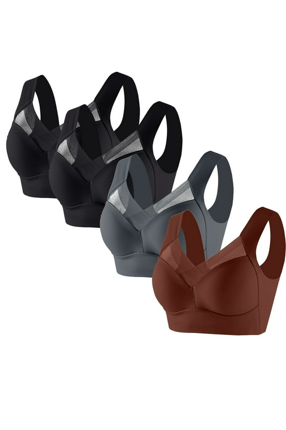 4pc Seamless Bras for Women Plus Size Wireless No Underwire Push up Gathering Full Coverage Everyday Bra