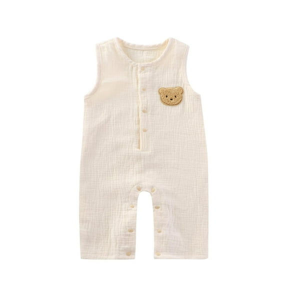 Kovlvoll Baby Clothes for Newborn Girls Boys Summer Thin Jumpsuit Sleeveless Button Crewneck Casual Short Rompers