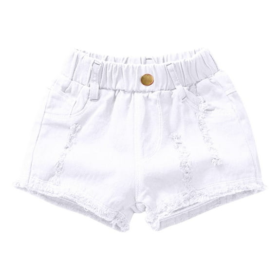 Kovlvoll Baby Girl Clothes Summer Fashion Shorts Elastic Waisted Wide Leg Solid Color Ripped Denim Shorts