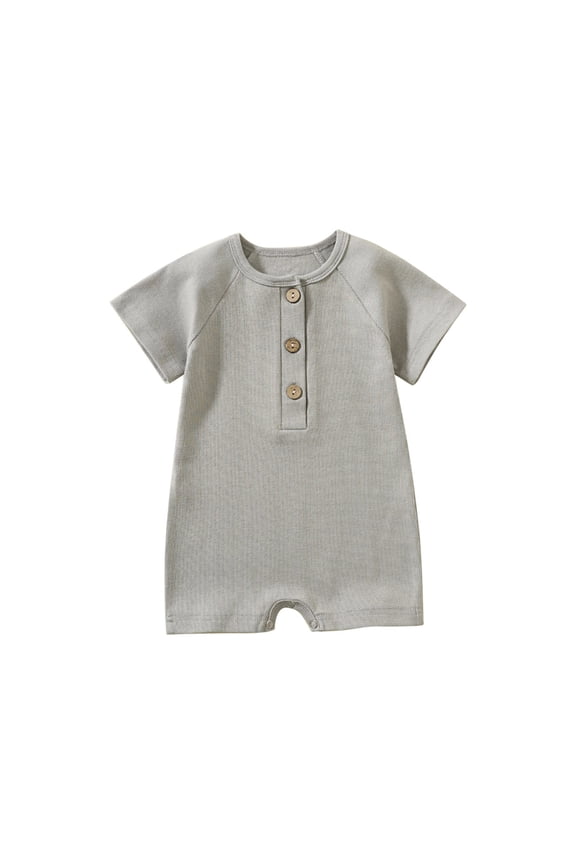 Baby Girls Boys Clothes Rompers Short Sleeve Ribbed Button Crewneck Newborn Summer Jumpsuits Overalls
