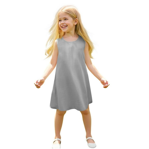 Kovlvoll Baby Girls Casual Dress Summer Clothes Crewneck Sleeveless Lightweight Solid Color Newborn Dresses
