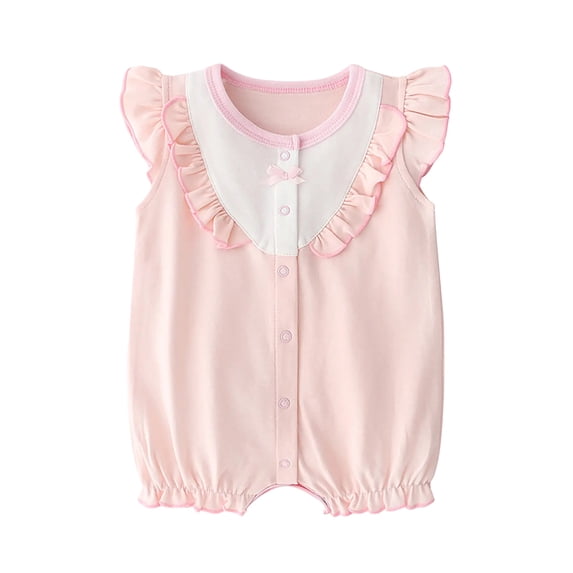 Kovlvoll Baby Girls Clothes Summer Rompers Button Crewneck Ruffle Sleeveless Thin Comfy Newborn Girl Jumpsuit