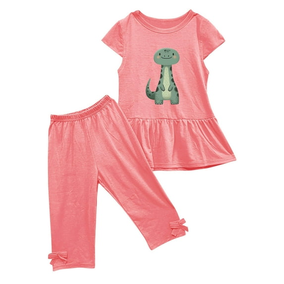 Kovlvoll Baby Toddler Girls Clothes Outfits Crewneck Short Sleeve Printed Shirt Tops with Capri Pants 2 Piece Set