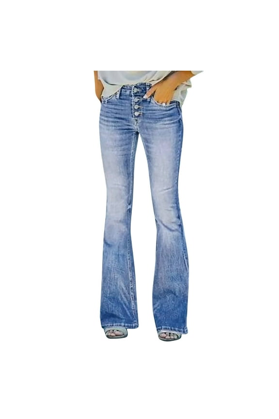 Bell Bottom Jeans for Women Plus Size Elastic Waist Stretch Solid Color Fashion Outwear Trousers with Pockets