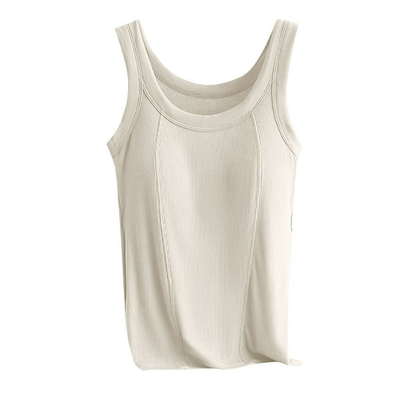 Kovlvoll Built in Bra Tank Tops for Women Sleeveless Crew Neck Bottom Underwear Solid Color Ribbed T-Shirt Tanks