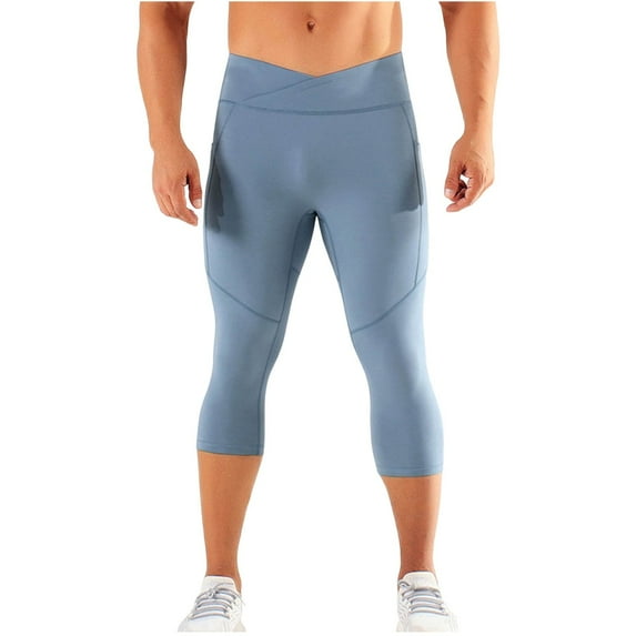 Kovlvoll Capri Pants for Men Elastic Slim Fitting Leggings Lightweight Comfy High Waisted Workout Running Cropped Pants