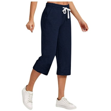 Kovlvoll Capri Pants for Women Plus Size Cotton Linen Casual Pant Wide Leg High Waist Drawstring Trousers with Pockets