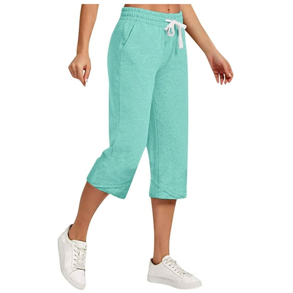 Kovlvoll Capri Pants for Women Plus Size Cotton Linen Casual Pant Wide Leg High Waist Drawstring Trousers with Pockets