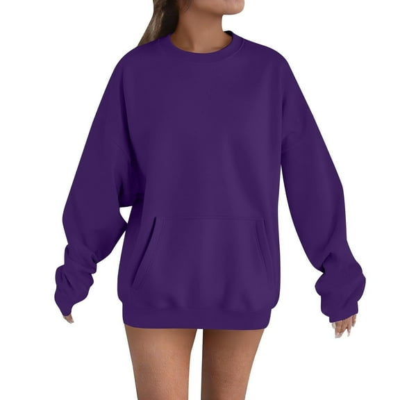 Kovlvoll Crew Neck Sweatshirts Women Casual Long Sleeve Fleece Oversized T-Shirt Fall Pullover Tops with Pockets