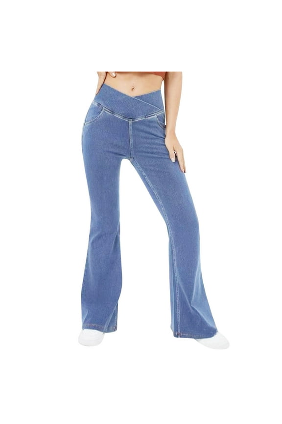 Flare Leggings for Women with Pockets Plus Size High Waist Butt Lifting Yoga Jean Denim Pants