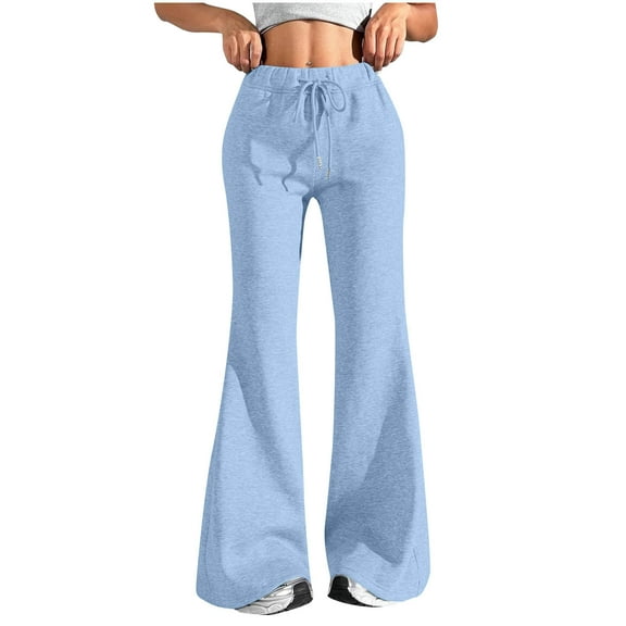 Kovlvoll Flare Pants for Women Elastic Drawstring High Waisted Loose Casual Workout Bell Bottom Trousers