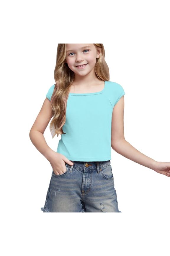 Girls' Summer Clothes Crop Tops Short Sleeve Round Collar Solid Color Casual Fashion Teen Girl Cropped Top Shirts