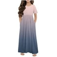 thumbnail image 1 of Kovlvoll Girls Summer Dress Crew Neck Short Sleeve Pleated Loose Casual Long Dresses with Pockets for Teen Girl, 1 of 5