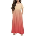 thumbnail image 1 of Kovlvoll Girls Summer Dress Crew Neck Short Sleeve Pleated Loose Casual Long Dresses with Pockets for Teen Girl, 1 of 5