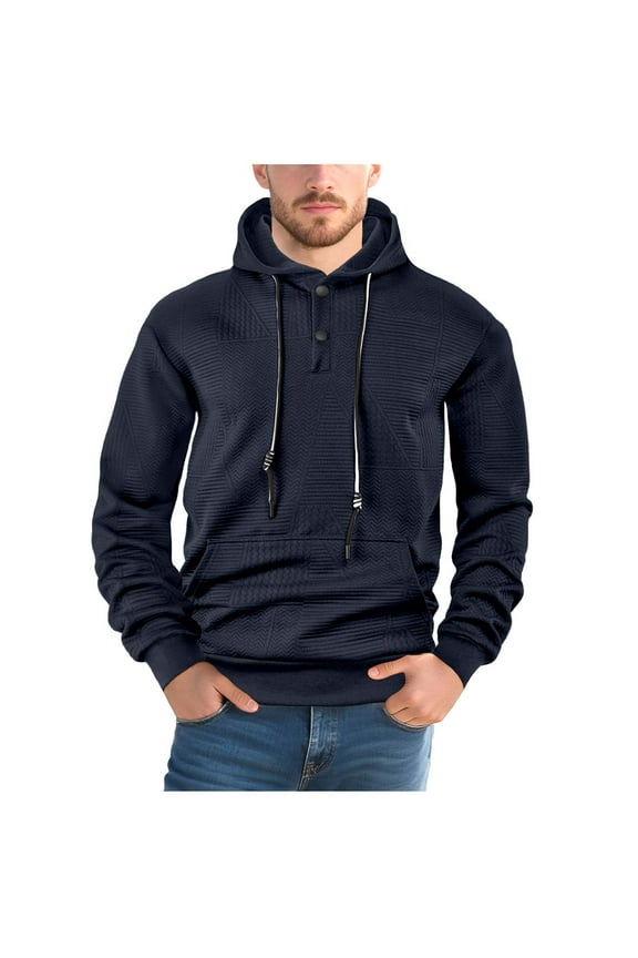Hoodies for Men 2 Button Long Sleeve Drawstring Hooded Sweatshirts Fall Casual Pullover Tops with Pockets
