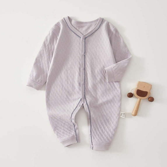 Kovlvoll Infant Baby Boy Girl Jumpsuit Long Sleeve Crew Neck Button up Clothes Lightweight Cotton Comfy Pajama Rompers