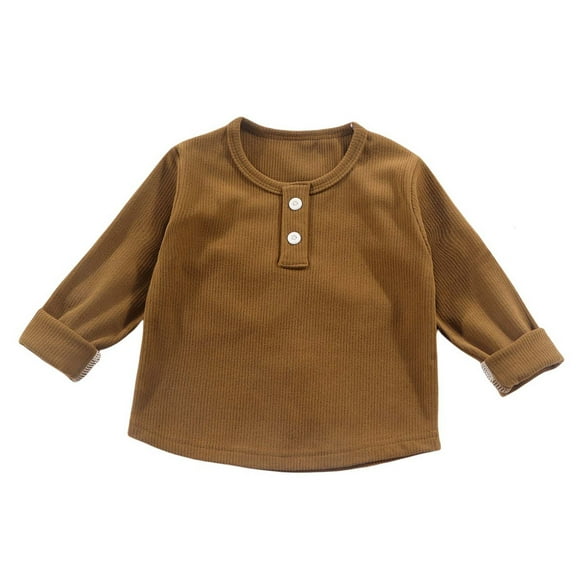 Kovlvoll Infant Baby Boys Girls Clothes Long Sleeve Crewneck 2 Button Ribbed Velvet Thermal Bottom Shirt for Kids