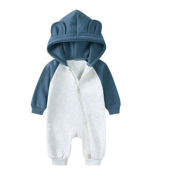 Kovlvoll Infant Baby Clothes Girl Boy Zipper Romper Long Sleeve Hooded Newborn Fall Warm Color Block Jumpsuit
