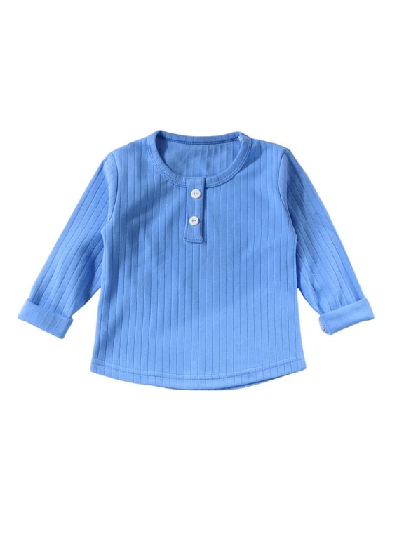 Infant Baby Girls Clothes Long Sleeve Crewneck 2 Button Cotton Comfy Thermal Fall Bottom Shirt for Kids