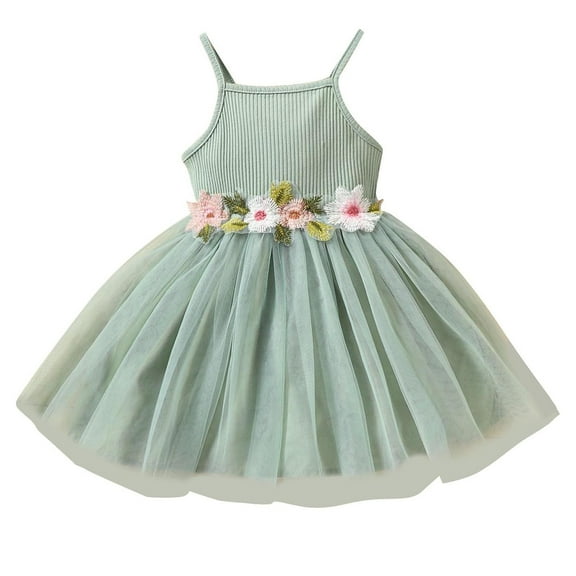 Kovlvoll Infant Baby Girls Summer Dress Flower Sleeveless Suspender Mesh Summer Casual Fashion Girl Dresses