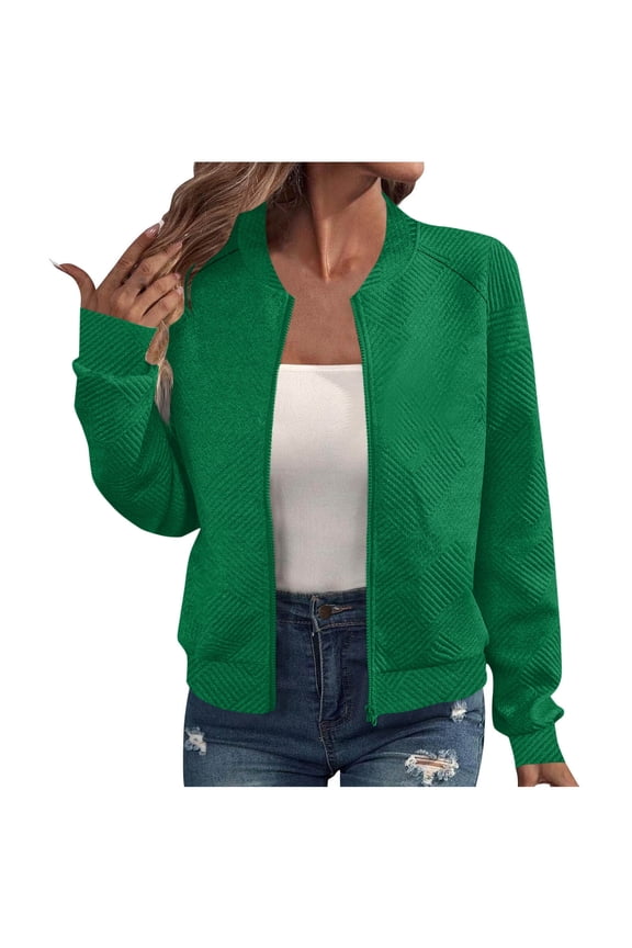 Jackets for Women Zip up Long Sleeve Lightweight Casual Crewneck Collar Coat Fall Outerwear Tops