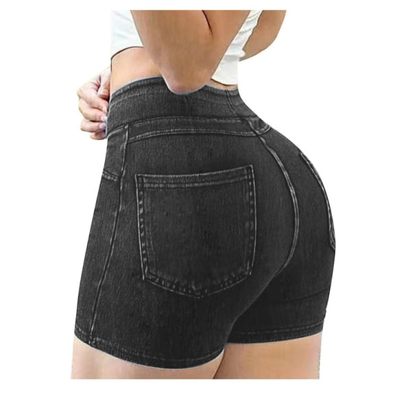 Kovlvoll Jean Shorts Women Elastic High Waisted Butt Lifting Stretch Exercise Leggings Denim Short Pants