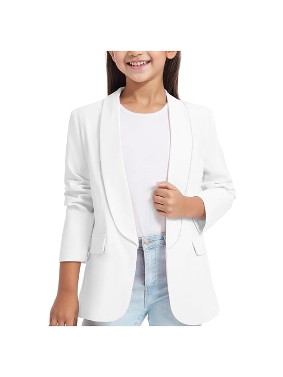 Kids Girls Clothes Blazer Jackets Long Sleeve Turndown Neck Girl Solid Color Formal Coat Tops with Pockets