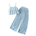 thumbnail image 1 of Kovlvoll Kids Teen Girls Summer Outfits Solid Color Sleeveless Suspenders Tops with Wide Leg Pants Girl Fashion Set, 1 of 3